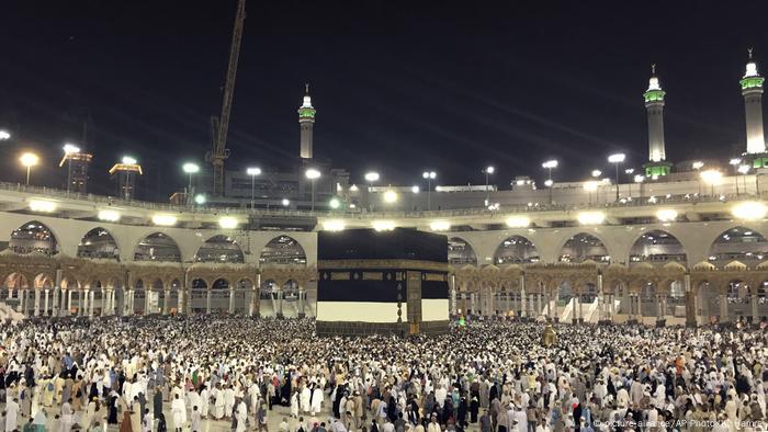 Muslim pilgrims circle the Kaaba in the Grand Mosque seven times.