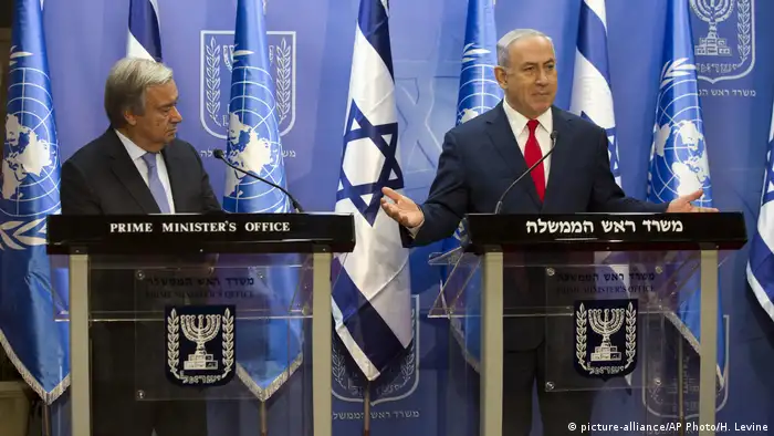 Israel UN Antonio Guterres & Benjamin Netanjahu (picture-alliance/AP Photo/H. Levine)