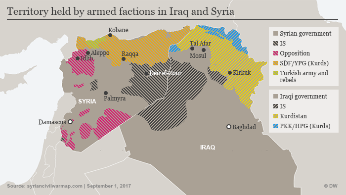 Map showing territories held by armed factions in Iraq and Syria