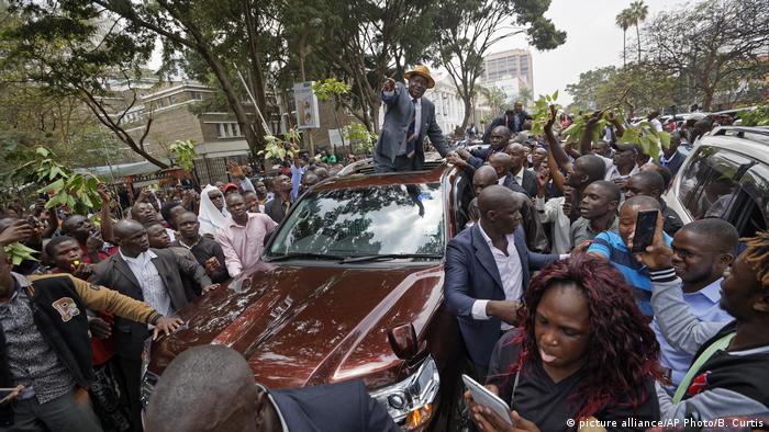Raila Odinga celebrated the court's ruling in downtown Nairobi with his supporters