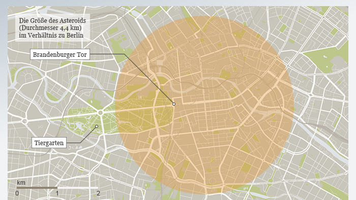 Infografik Asteroid Florence Größe im Verhältnis zu Berlin DEU