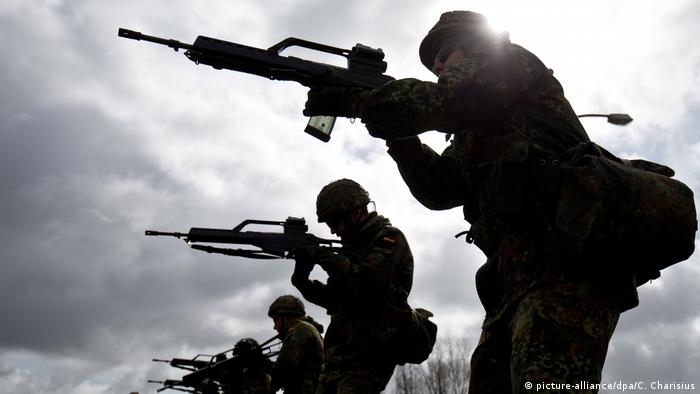 German soldiers taking aim during training