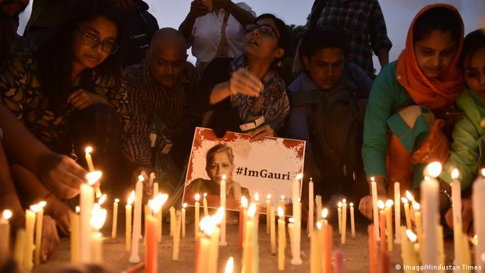 Indien Neu Delhi Mahnwache für getöteten Journalisten Gauri Lankesh