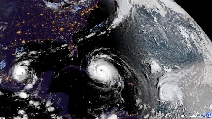 Irma (u sredini), Katia (lijevo) i Jose (desno) - satelitske snimke oluja nad Atlantikom
