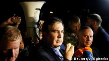 Former Georgian leader Mikhail Saakashvili makes point at Ukrainian border