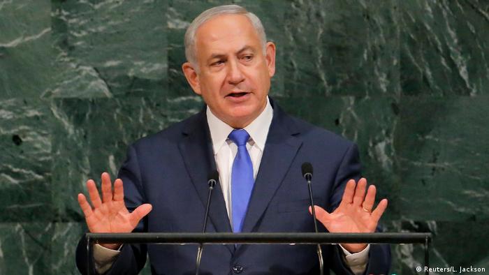 Netanyahu stands before the UN