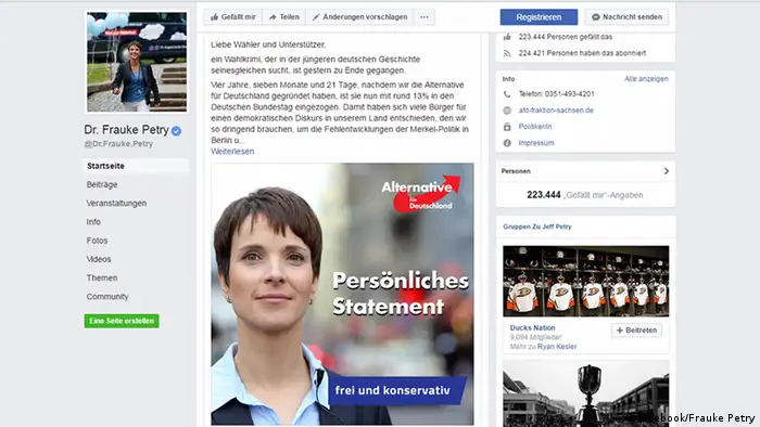 Deutschland Bundestagswahl Frauke Petry Facebook Erklärung Screenshot