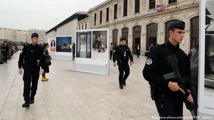 Gendarmes on patrol after a knife attack in Marseille