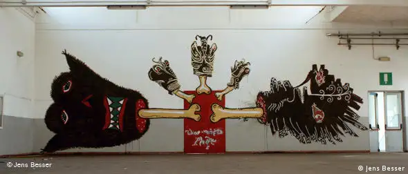 Kain Logos und Syru: We like Meat, Teil des Ausstellungsprojekts 'muralismo morte' von Jens Besser
