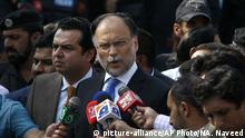 02.10.2017 +++ Pakistani Interior Minister Ahsan Iqbal talks to media outside the accountability court where Pakistan's former Prime Minister Nawaz Sharif appeared, in Islamabad, Pakistan, Monday, Oct. 2, 2017. A Pakistani court has postponed the indictment of former Prime Minister Nawaz Sharif for a week after his children, who are co-defendants in the case, did not appear in court. The court on Monday set Oct. 9 for the indictments against Sharif, his two sons, daughter and son in-law. (AP Photo/Anjum Naveed) |