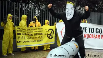 ICAN activists protesting at North Korean embassy in Berlin