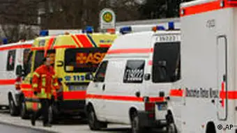 Ambulances at a high school in Winnenden, souther Germany, following a shooting