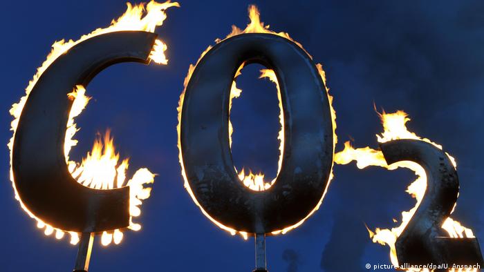 Deutschland Klimaziele der EU- Schriftzug «CO2» brennt