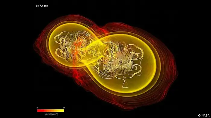Nasa Grafik Simulation von Kollision zweier Neutronensysteme (NASA)