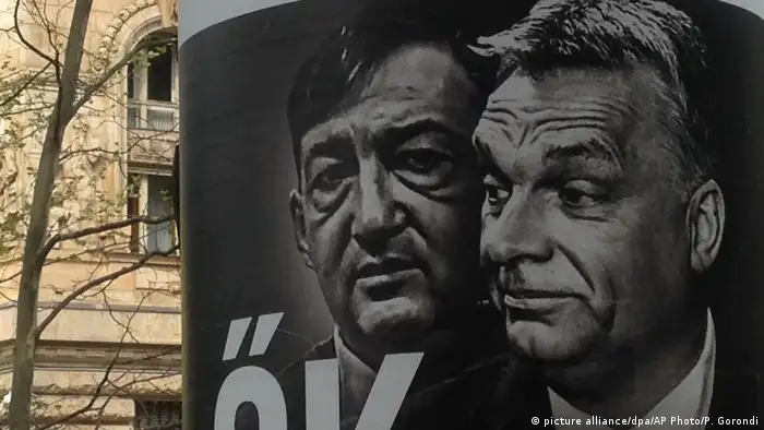 Hungary - Jobbik election poster with Viktor Orban and Lorinc Meszaros (picture alliance/dpa/AP Photo/P. Gorondi)