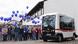 A small crowd releases balloons as the autonomous bus starts in Bad Birnach A small crowd releases balloons as the autonomous bus starts in Bad Birnach