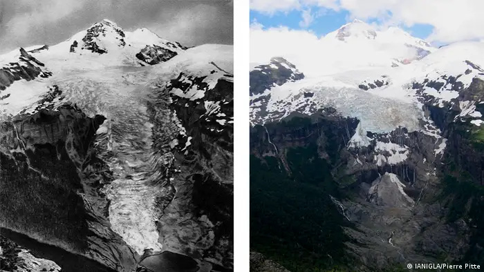 El cambio que ha sufrido el glaciar Frías, en el sur de Argentina, en un lapso de 70 años.