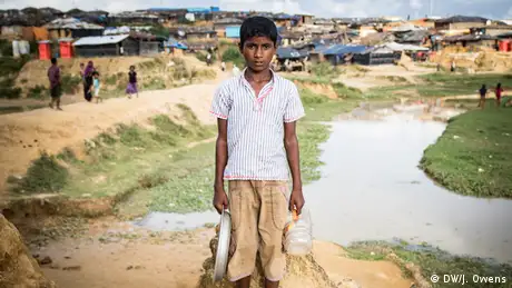Rohingya boy outside a refugee camp