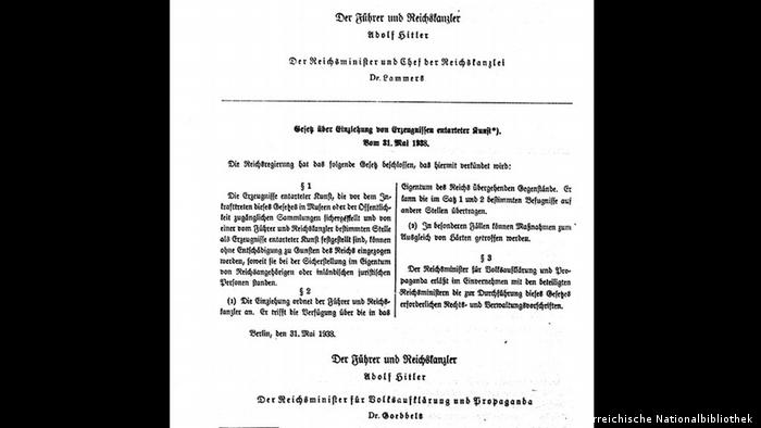 Scan - Gesetz über Einziehung von Erzeugnissen entarteter Kunst, 1938 (Foto: CC by Österreichische Nationalbibliothek )
