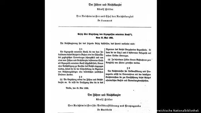 Scanned image of the Degenerate Artworks Confiscation Law, 1938 (Photo: CC by Österreichische Nationalbibliothek )