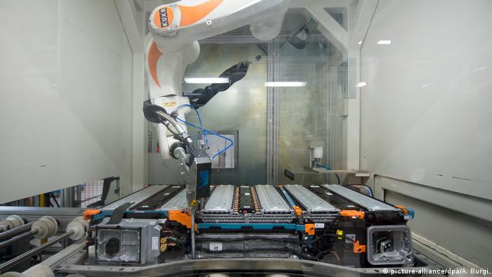 Electric car battery produced by a robot