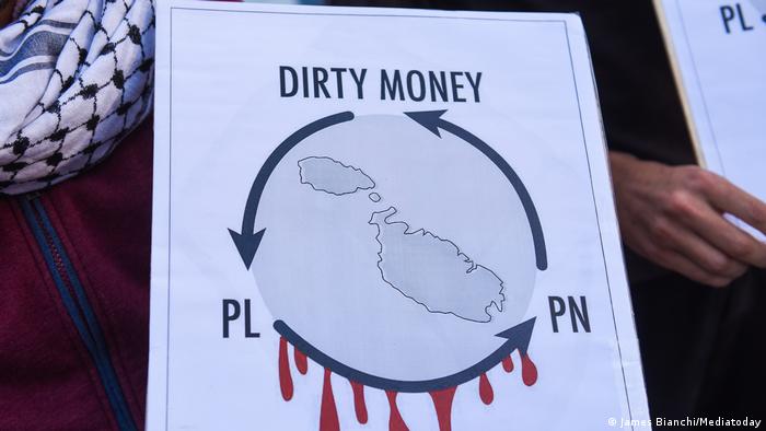 A plaue illustrating a dirty money cycle in Malta