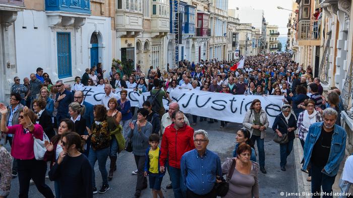 Maltese protest in the streets against the death of murdered journalist Daphne Caruana Galizia