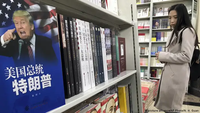 A book with the title 'American President Trump' in Beijing