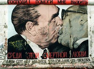 The picture of Honecker and Brezhnev on the Berlin Wall