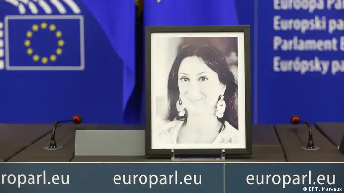 A photo at the European Parliament of journalist Daphne Caruana Galizia