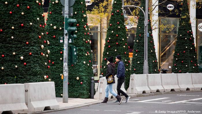 Concrete barriers and Christmas trees surrouned Berlin Breitscheidplatz