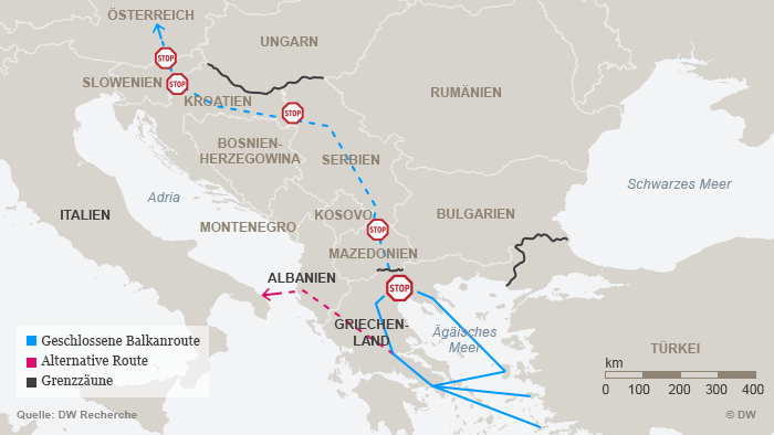 Infografik Karte Geschlossene Balkanroute DEU