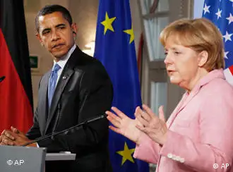 德国总理默克尔与美国总统奥巴马在巴登巴登共同出席记者会