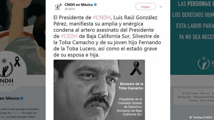 Twitter Screenshot Mexiko Silvestre de la Toba Camacho der staatlichen Menschenrechtsorganisationen ermordet (Twitter/CNDH)