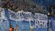 Zenit fans hold up a banner saying 'Ratko Mladic - Serbian hero' in Russian Zenit fans hold up a banner saying 'Ratko Mladic - Serbian hero' in Russian