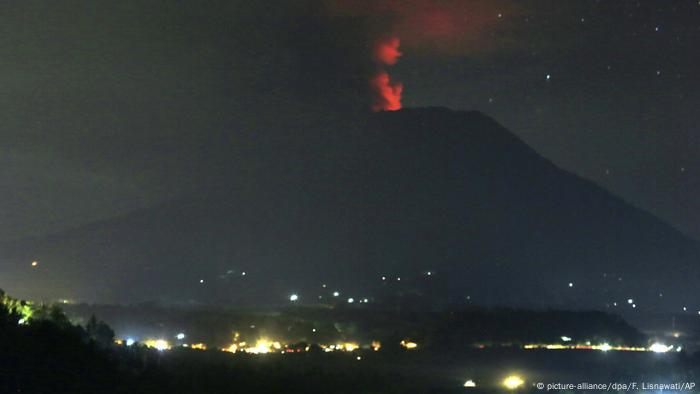 Volcano Agung at night