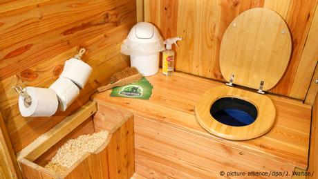 A wooden toilet