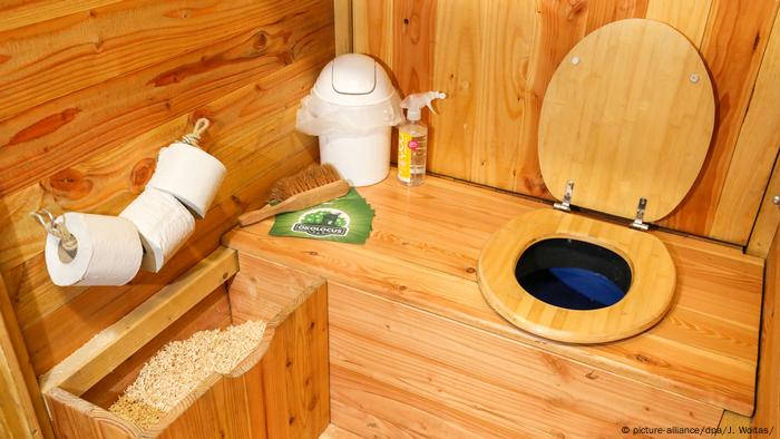 A wooden toilet