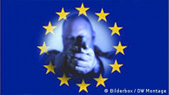 Zastava EU-a i osoba s pištoljem