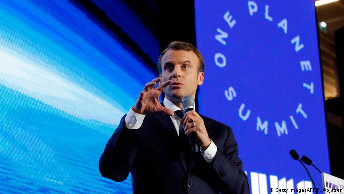 French President Emmanuel Macron delivers a speech during the 'Tech for Planet' event