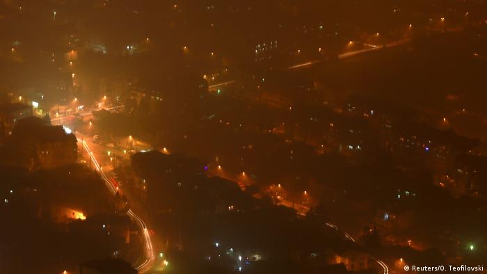 Evening fog covering Skopje