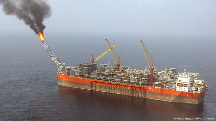 An aerial view taken on February 5, 2008 of an oil ship off the coast of Nigeria