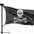 Eine wehende schwarze Flagge mit einem Totenkopf