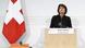 Swiss President Doris Leuthard talks from behind lecturn. Swiss President Doris Leuthard talks from behind lecturn.