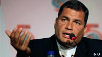 Ecuador's President Rafael Correa speaks during a press conference
