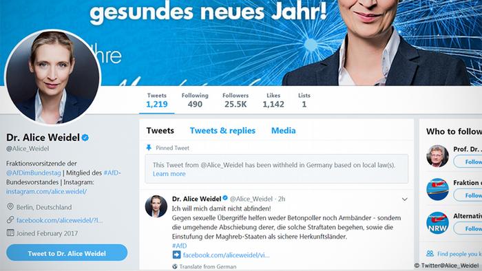 Screenshot of the Alice Weidel Twitter account Screenshot of the Alice Weidel Twitter account