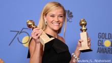 7.1.2018***
75th Golden Globe Awards – Photo Room – Beverly Hills, California, U.S., 07/01/2018 – Reese Witherspoon holds the award she won for Best Television Limited Series or Motion Picture Made for Television for Big Little Lies. REUTERS/Lucy Nicholson