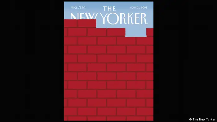 Die Mauer zu Mexiko war eines der zentralen Wahlkampfversprechen, folglich griff The New Yorker Trumps Vorhaben zwei Wochen nach dessen Wahl im November 2016 kreativ auf. Bei der Gestaltung der Titelbilder zeigten die Redakteure der internationalen Presse ein breites Spektrum: von eher leisen Kommentaren wie diesem hier bis hin zu explizit derben Darstellungen...