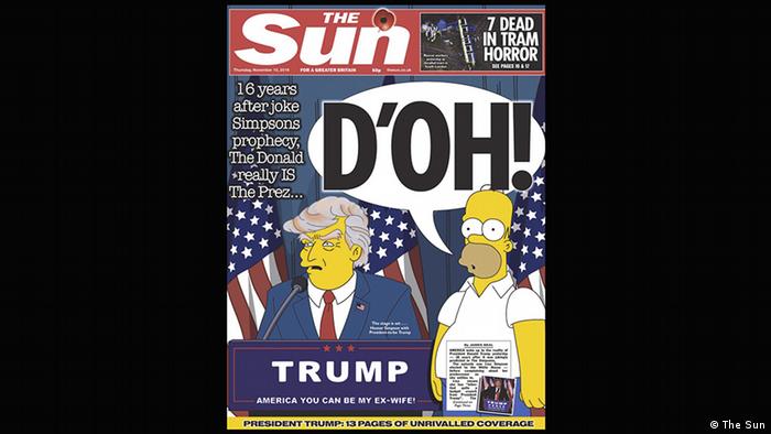 The Sun cover with Homer Simpson and Donald Trump cartoon (The Sun)