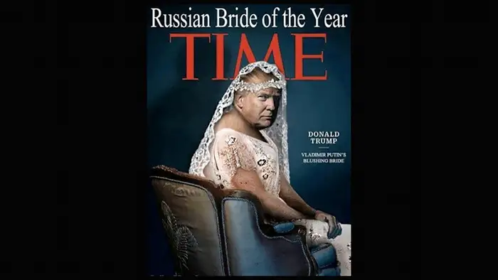 Dass Donald Trump als US-Präsident ein gefundenes Fressen für Satiriker ist, war schnell klar. Das Internet überschlug sich anlässlich des Time-Covers zur Wahl der Person des Jahres mit kreativen Abwandlungen, zeigte ihn in Gefängnismontur oder wie hier - in Anspielung auf die mutmaßliche Einflussnahme Russlands auf die US-Wahl - als russische Braut.